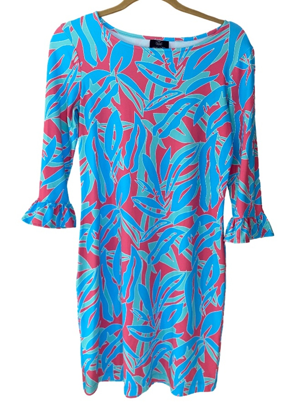 Sailor-Sailor pink turquoise 3/4 sleeve UPF 50+ stretch resortwear dress size XS